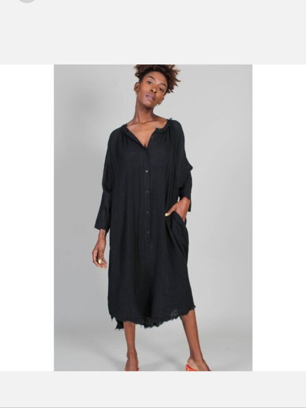 Raquel Allegra Black Poet Midi Dress Cotton Gauze Pockets Size 0 USA small